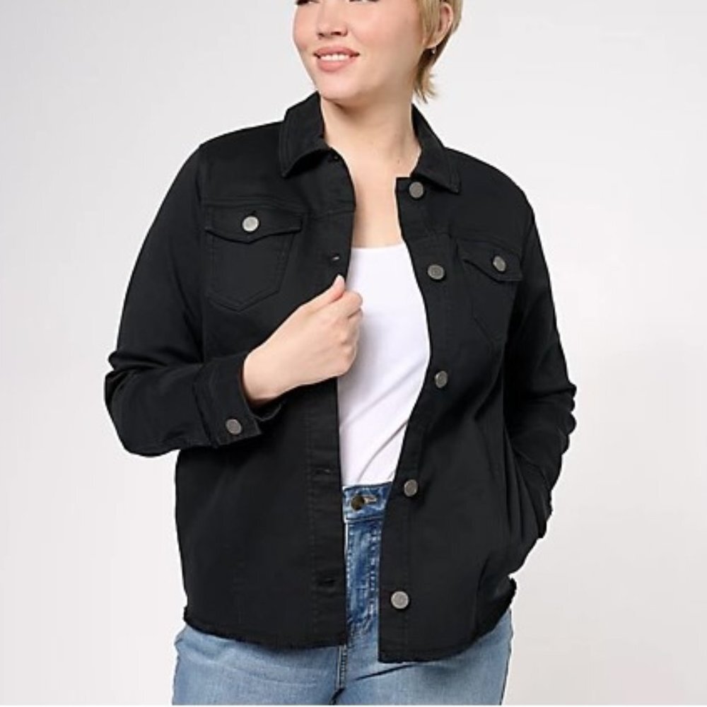 NEW Susan Graver Fall Fashion Denim Jacket with Fray Trim, XS